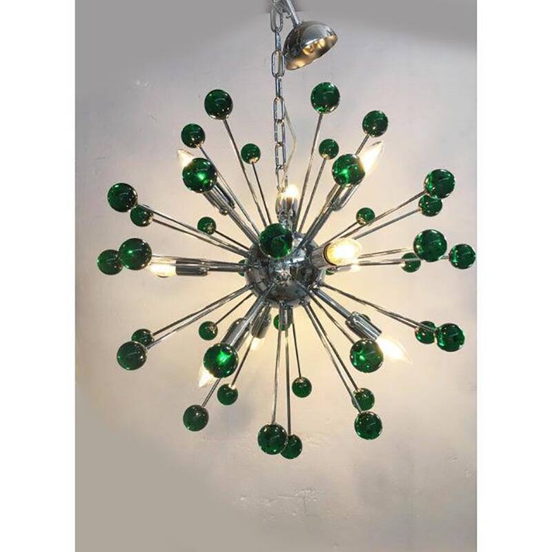 Contemporary Chandelier Green Sputnik Murano Glass Chandelier