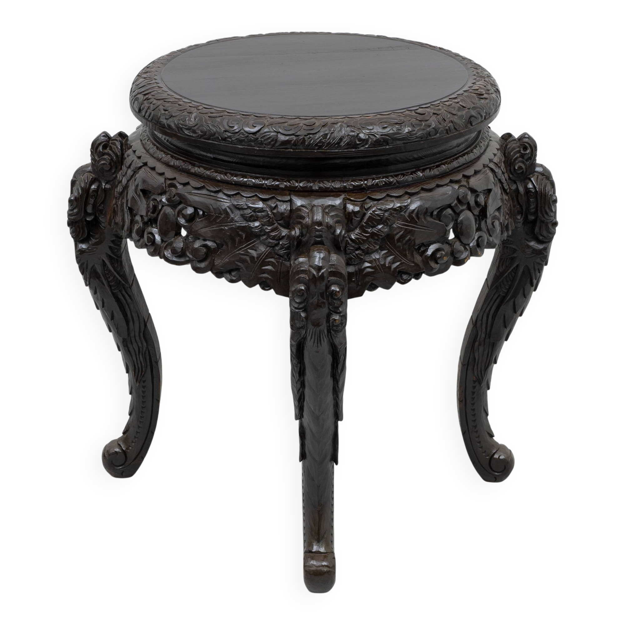 Chinese Qing Dynasty Carved Dragon Table, Ebonized Hardwood