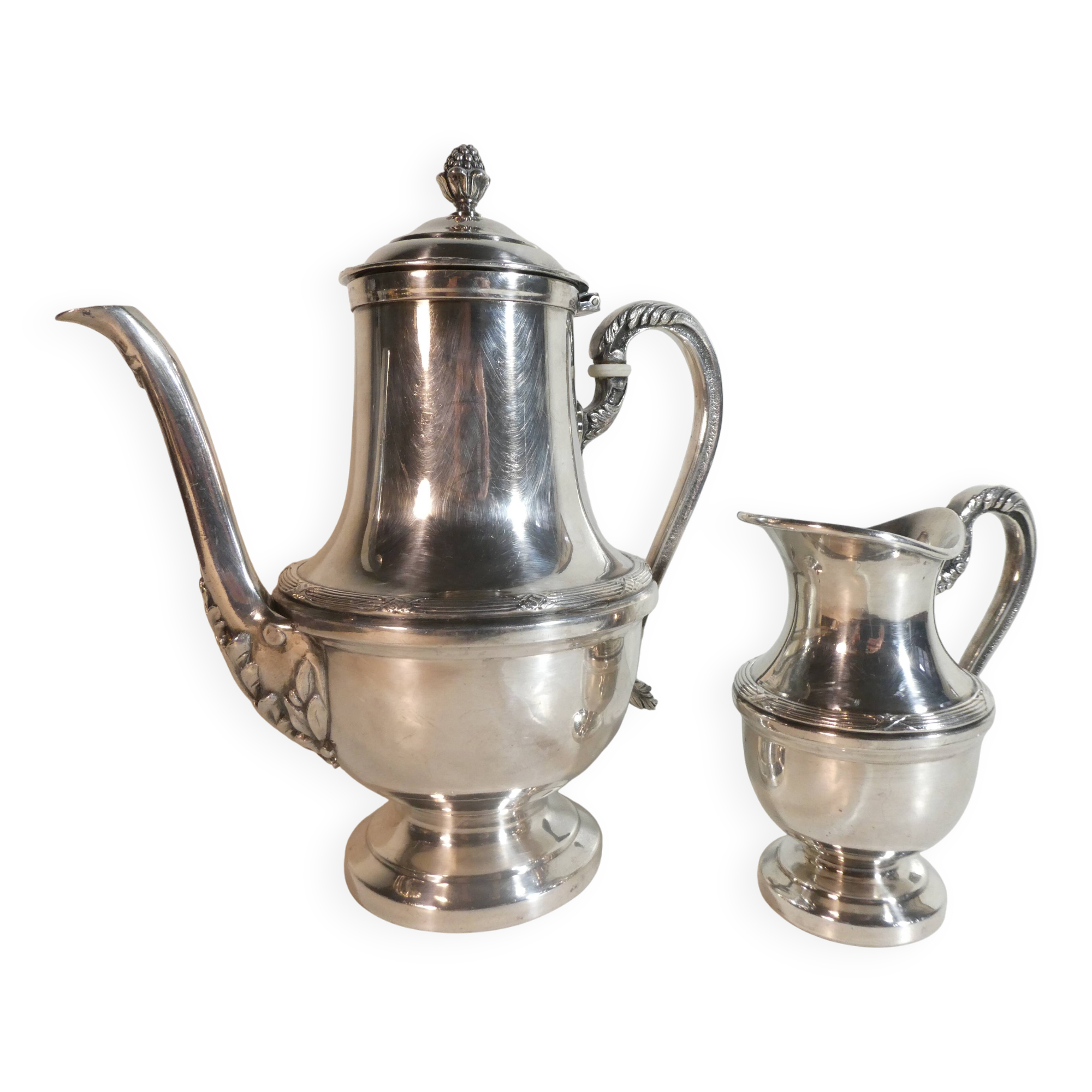Louis XVI style silver-plated teapot and milk jug