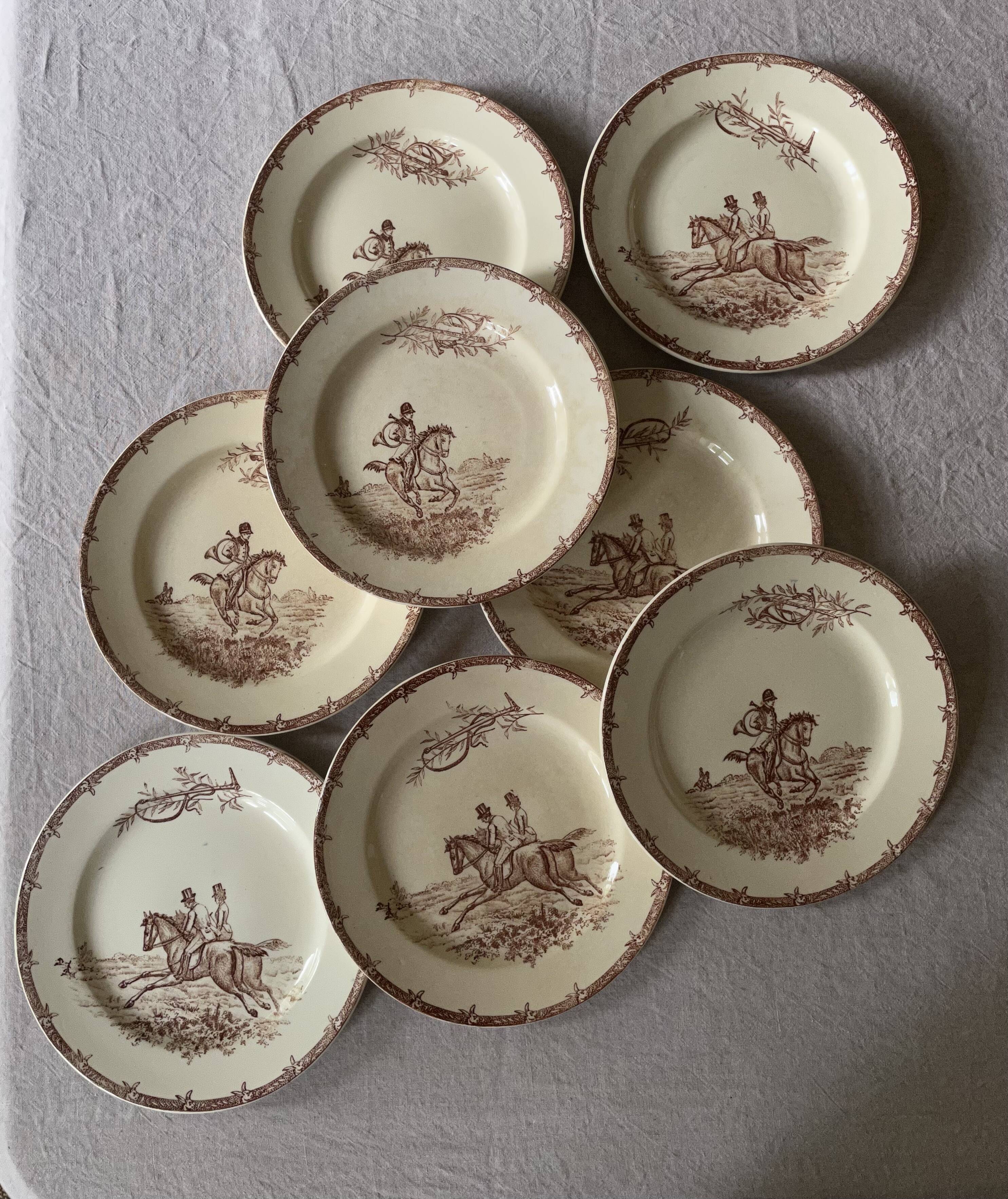 Flat plates iron earth hunting scene vieillard