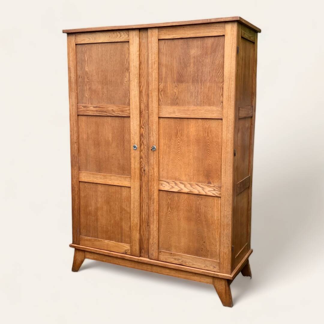 Solid oak compass foot cabinet René Gabriel 1945