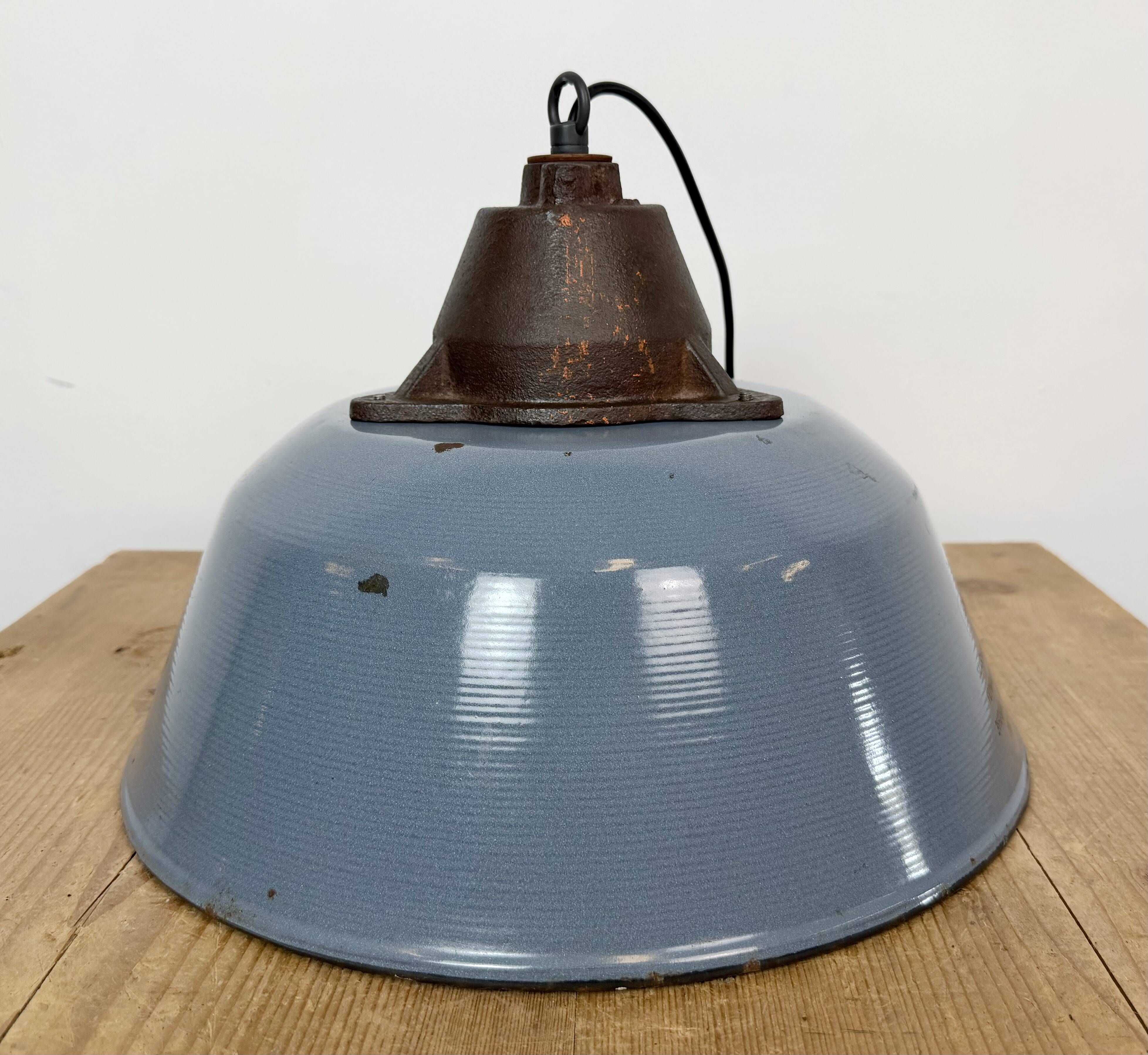 Industrial Grey Enamel and Cast Iron Pendant Light, 1960s