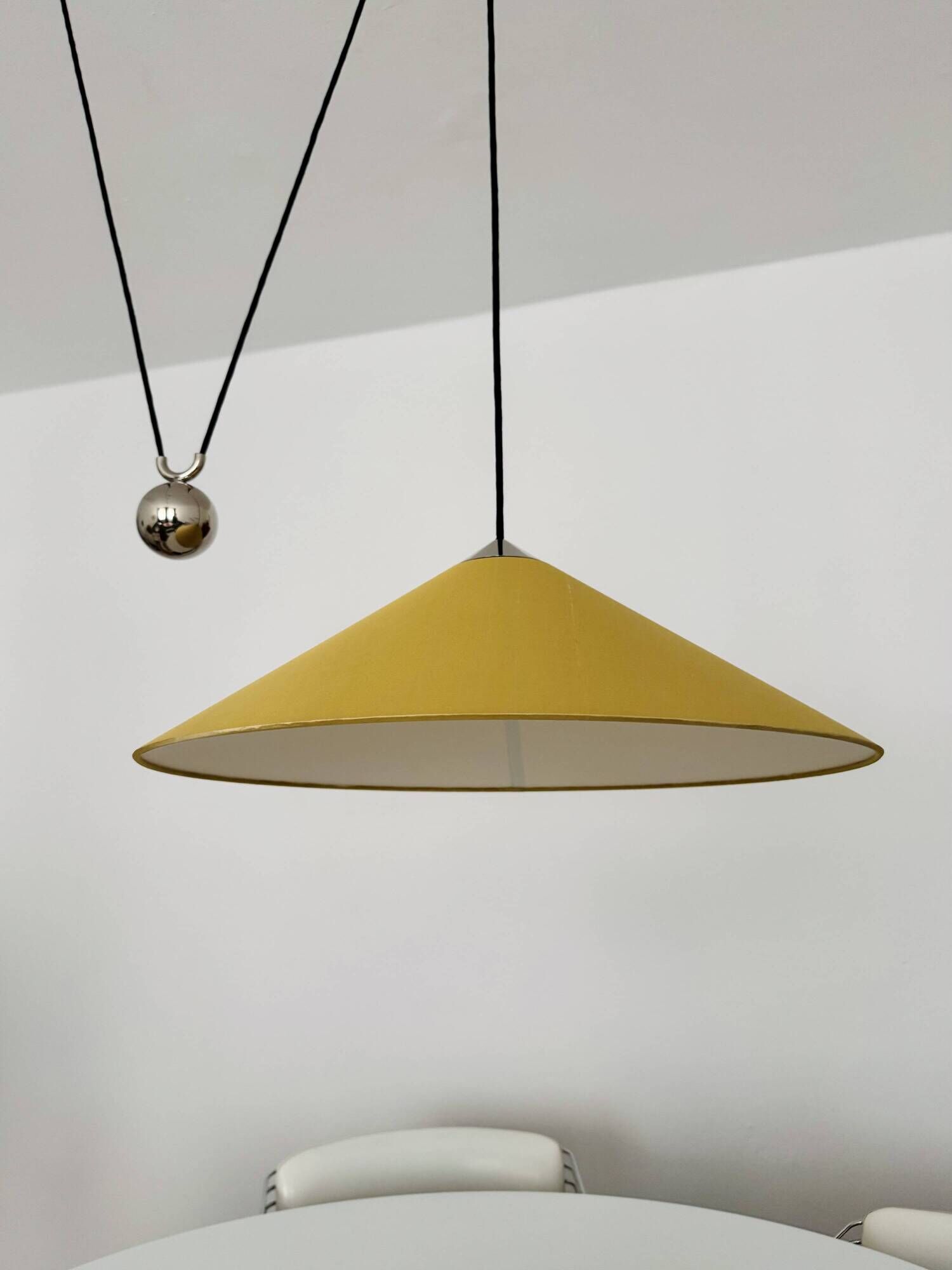 Adjustable Nickel Plated Pendant Lamp with Counterweight by Florian Schulz