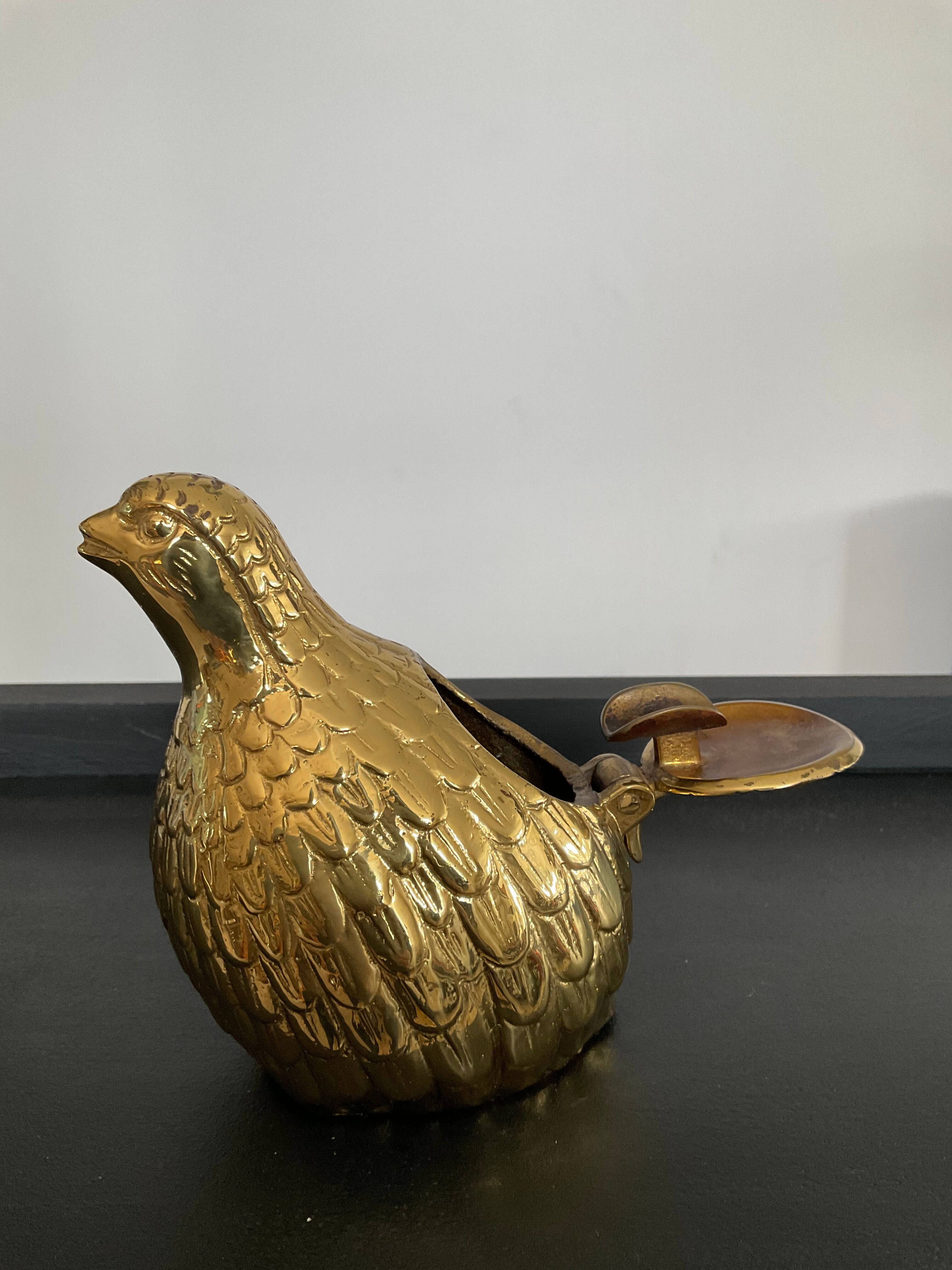 Cendrier en bronze Valenti caille ou perdrix vintage