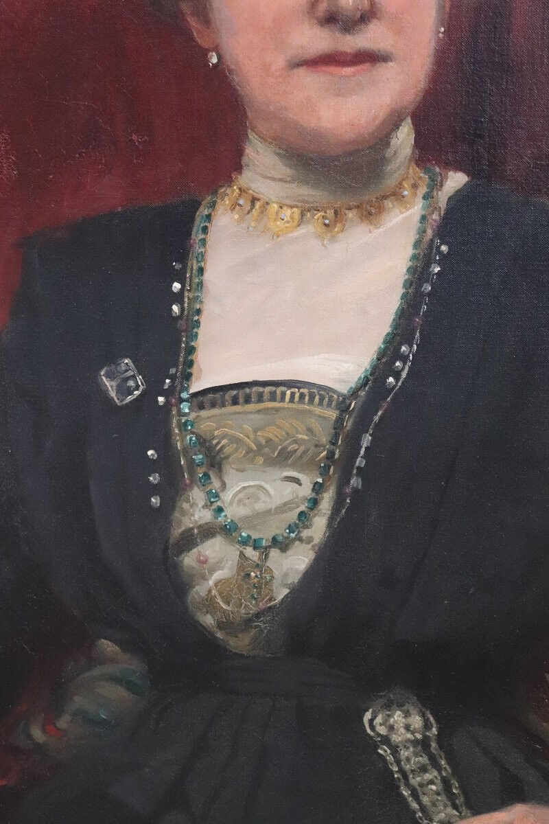 Large oil painting on canvas, portrait of a lady, signed and dated 1913