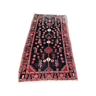 Persian wool gallery with red geometric decoration on blue background 132x254cm