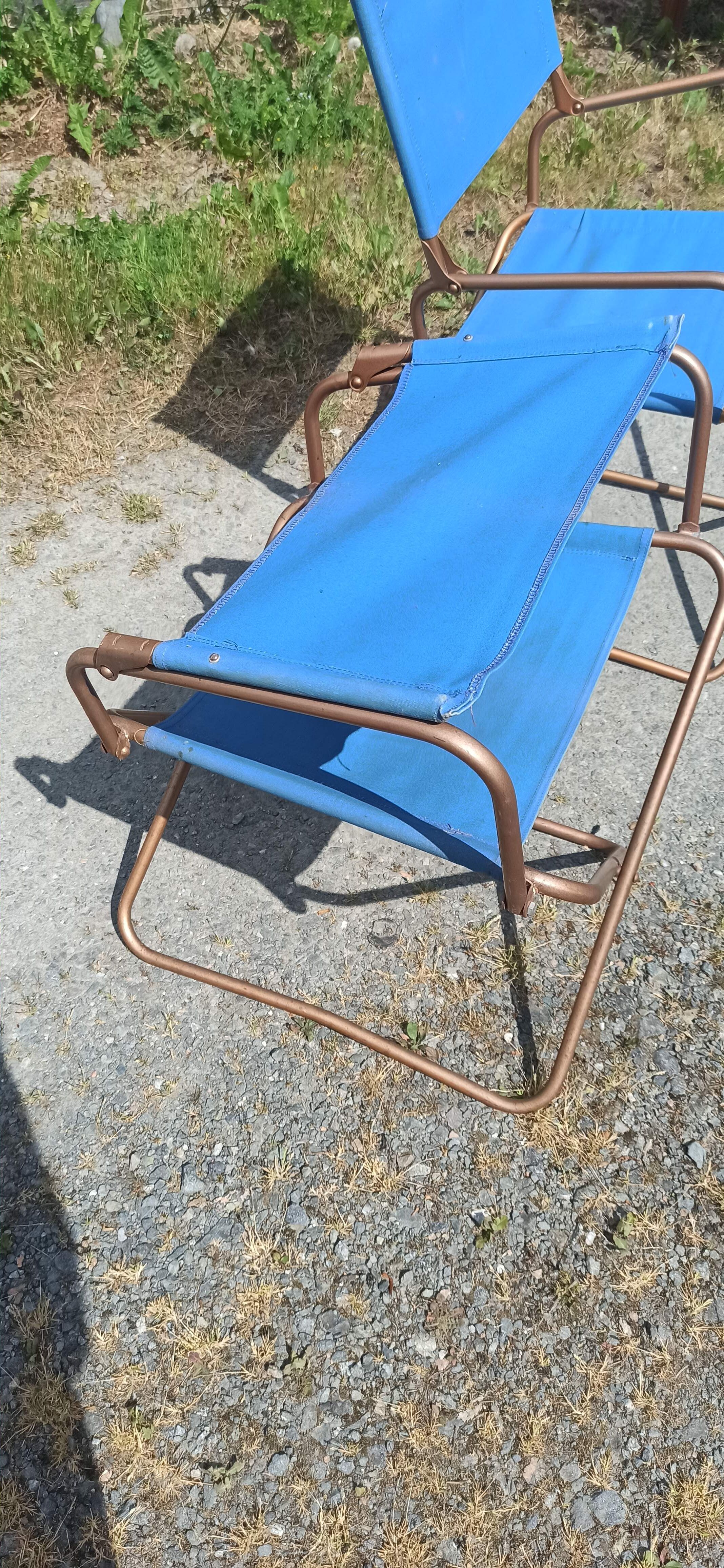 Paire de fauteuils chaises lafuma chantazur toile bleu