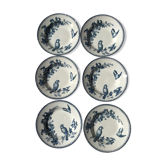 6 assiettes creuses Longwy Mésange bleu foncé