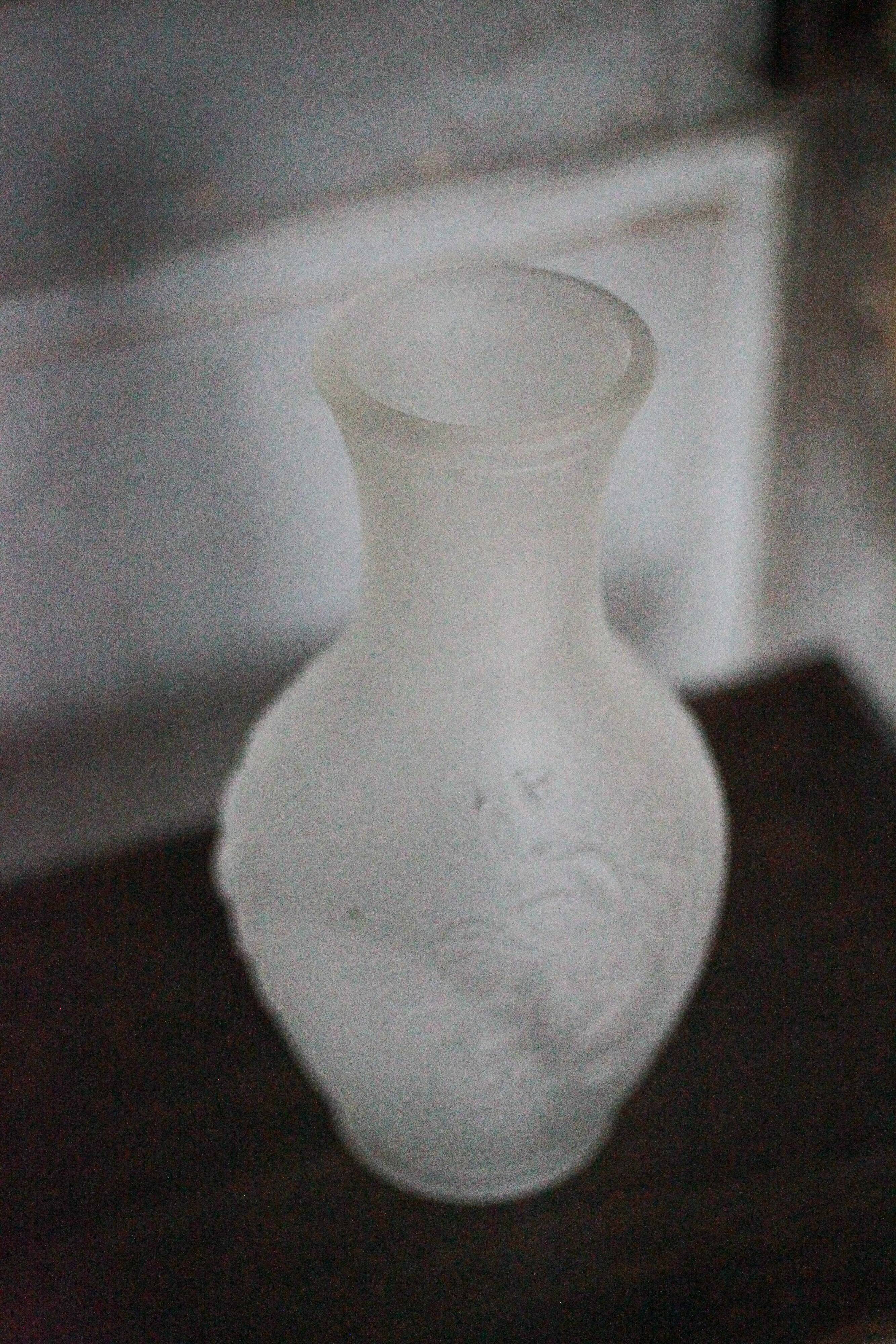 Vintage Italian vase, frosted molded glass vase with floral motifs, pot a f