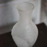 Vintage Italian vase, frosted molded glass vase with floral motifs, pot a f