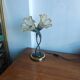 Double flower lamp Art Nouveau – Intertwined brass stems & art glass type