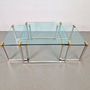 T53 Coffee and Side Tables in Brass and Glass by Peter Ghyczy, 1970s, Set of 3