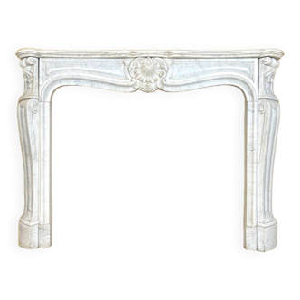 Louis XV fireplace in white marble late 19th
