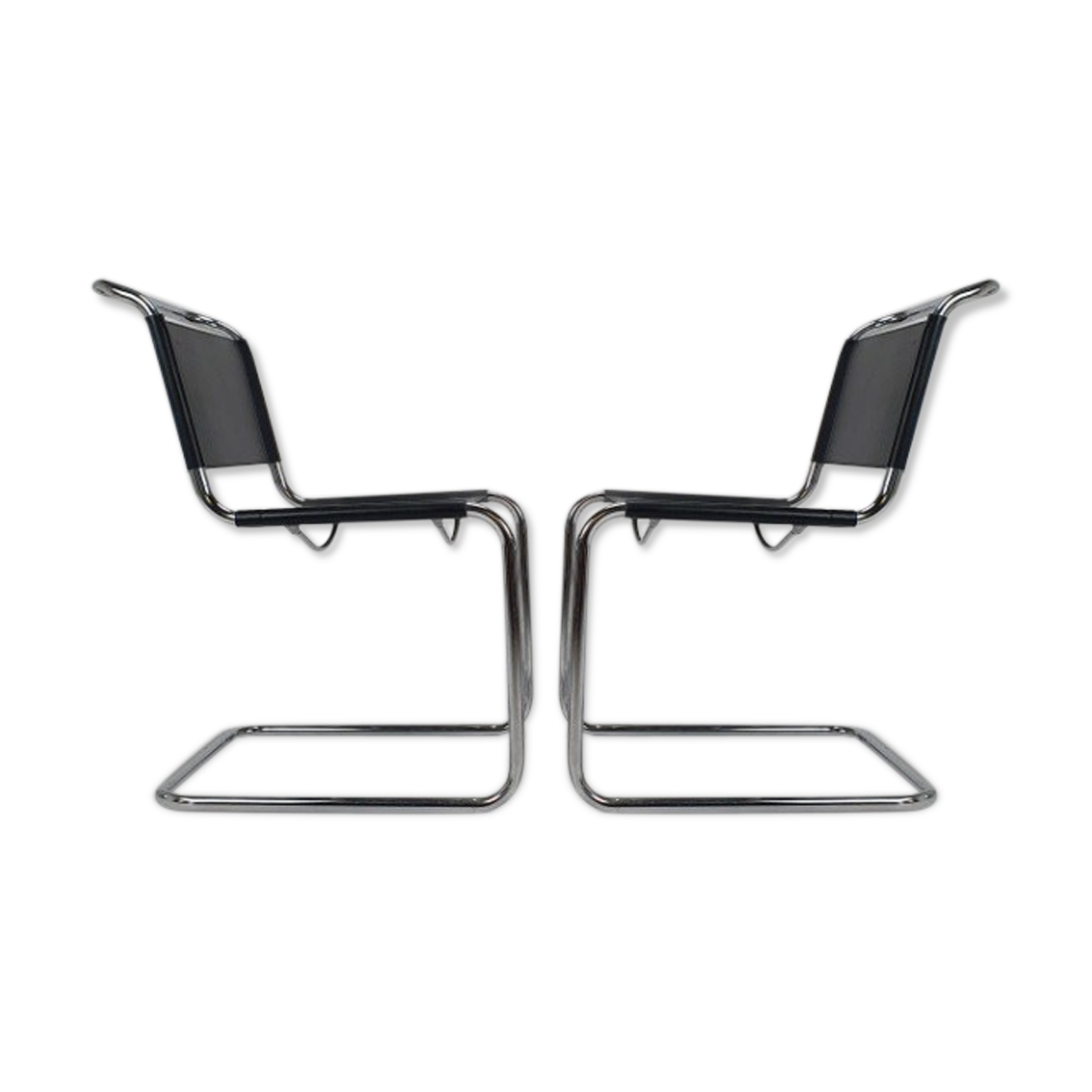 Set of 2  Bauhaus Tubular and Leather Cantilever chairs, 1970s