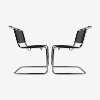 Set of 2  Bauhaus Tubular and Leather Cantilever chairs, 1970s
