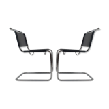 Set of 2  Bauhaus Tubular and Leather Cantilever chairs, 1970s