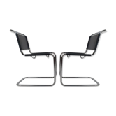 Set of 2  Bauhaus Tubular and Leather Cantilever chairs, 1970s