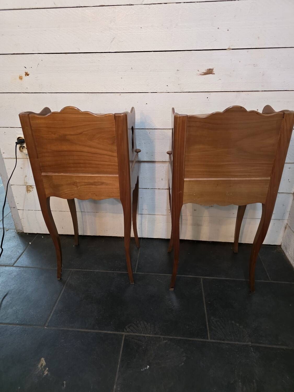 Pair of Louis XV style curved bedside tables in cherry wood