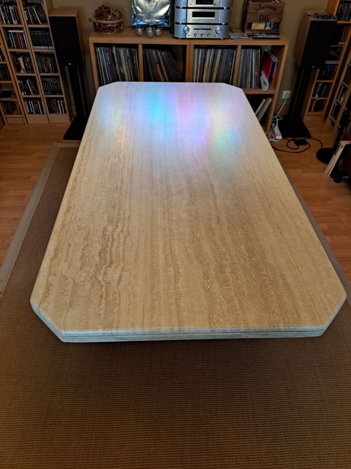 Travertine dining table.