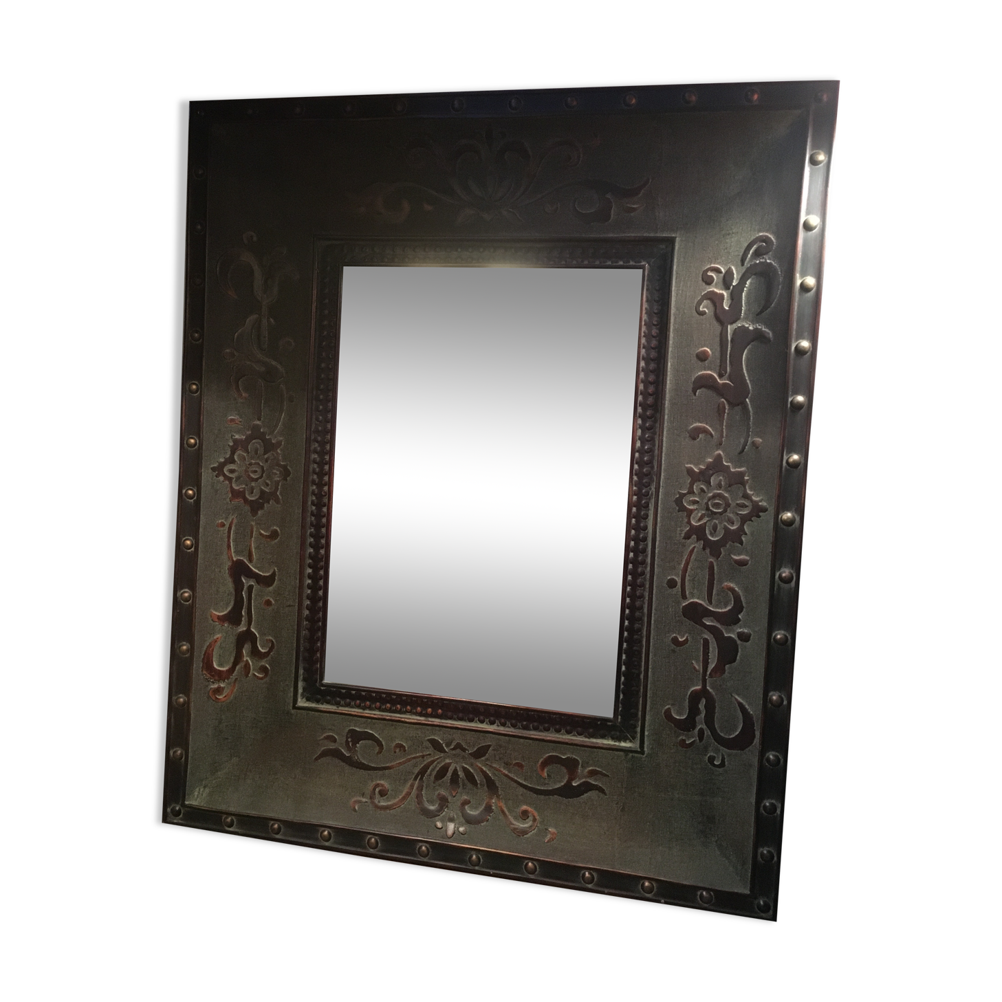 Beveled mirror in wood and resin, imitation wood/metal