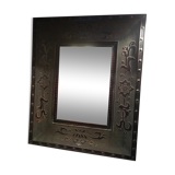 Beveled mirror in wood and resin, imitation wood/metal