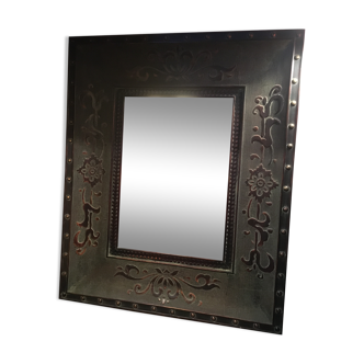 Beveled mirror in wood and resin, imitation wood/metal