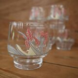 6 Verres transparent décors fleuris Luminarc vintage
