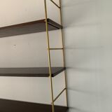 String wall shelf in wood and brass, 1960