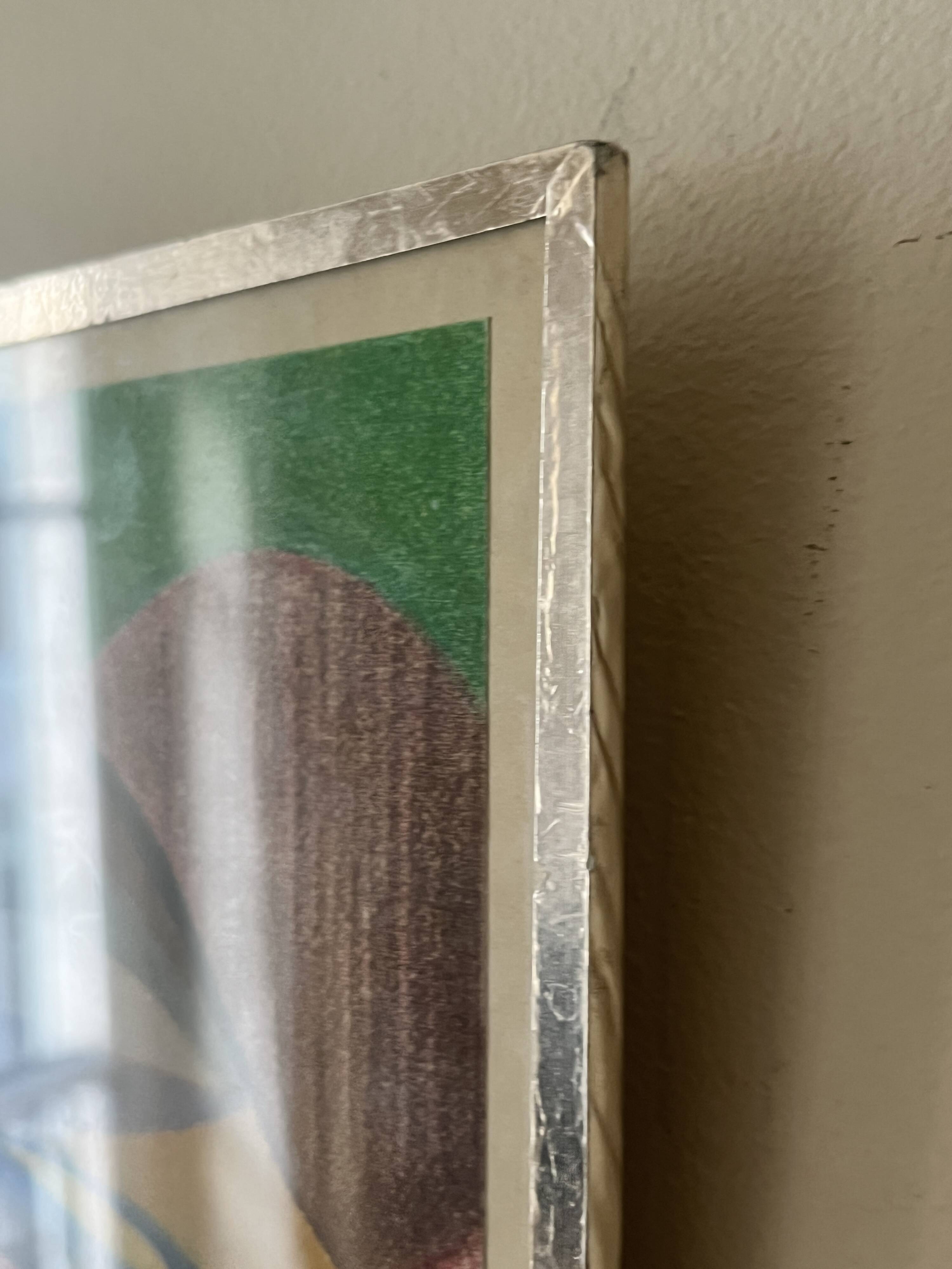 Vintage pastel cubist still life painting under glass and signed from 1967.