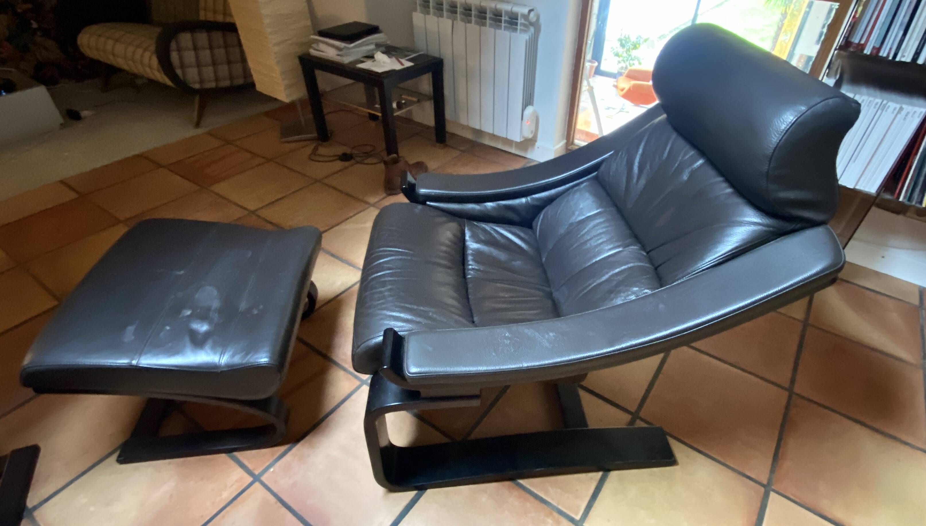 Pair of armchairs and their ottomans by ake fribytter for nelo sweden 1970