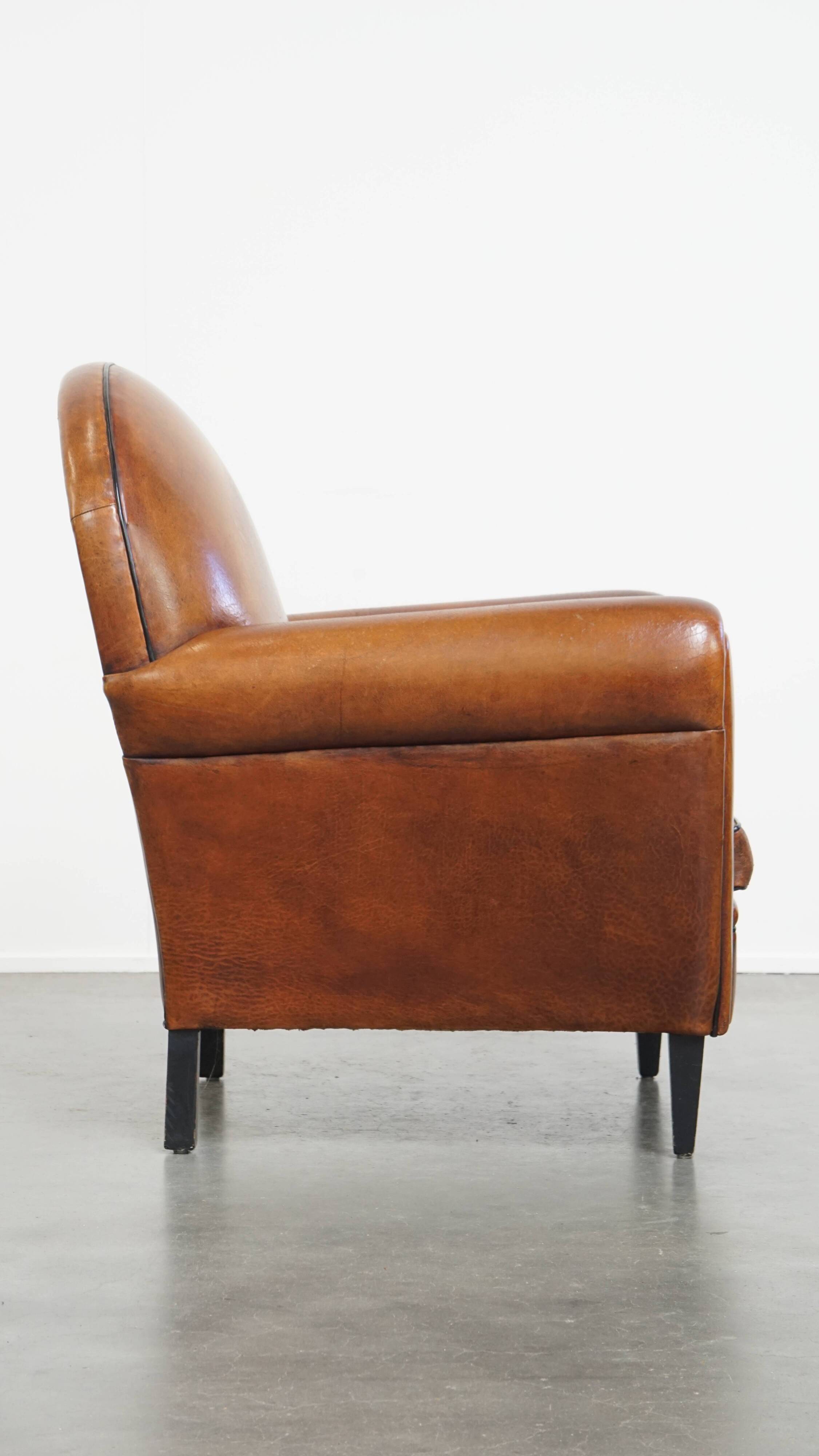 Vintage Sheepskin Leather Art Deco Style Design Armchair