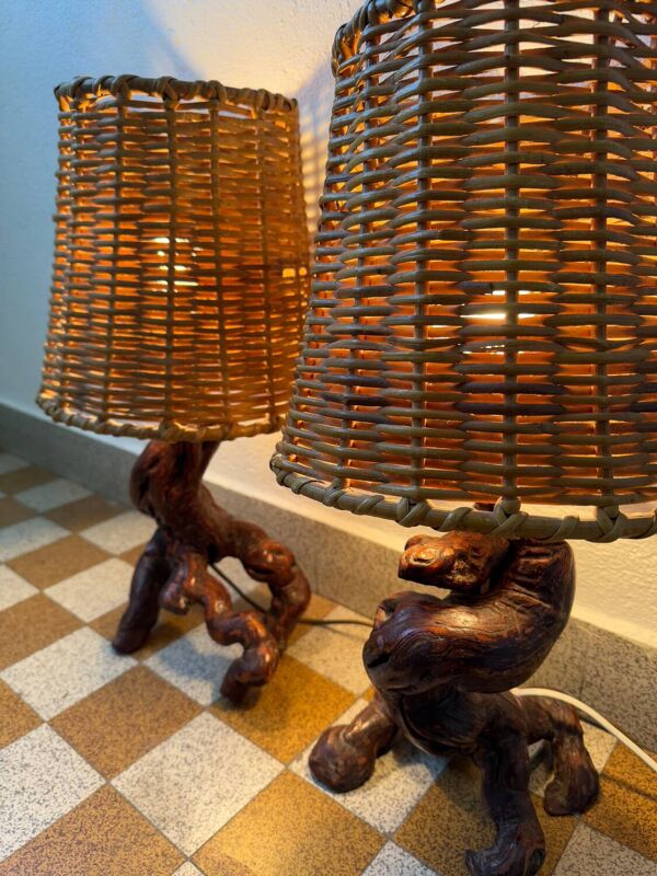 Lampes cep de vigne et rotin années 60 (X2)