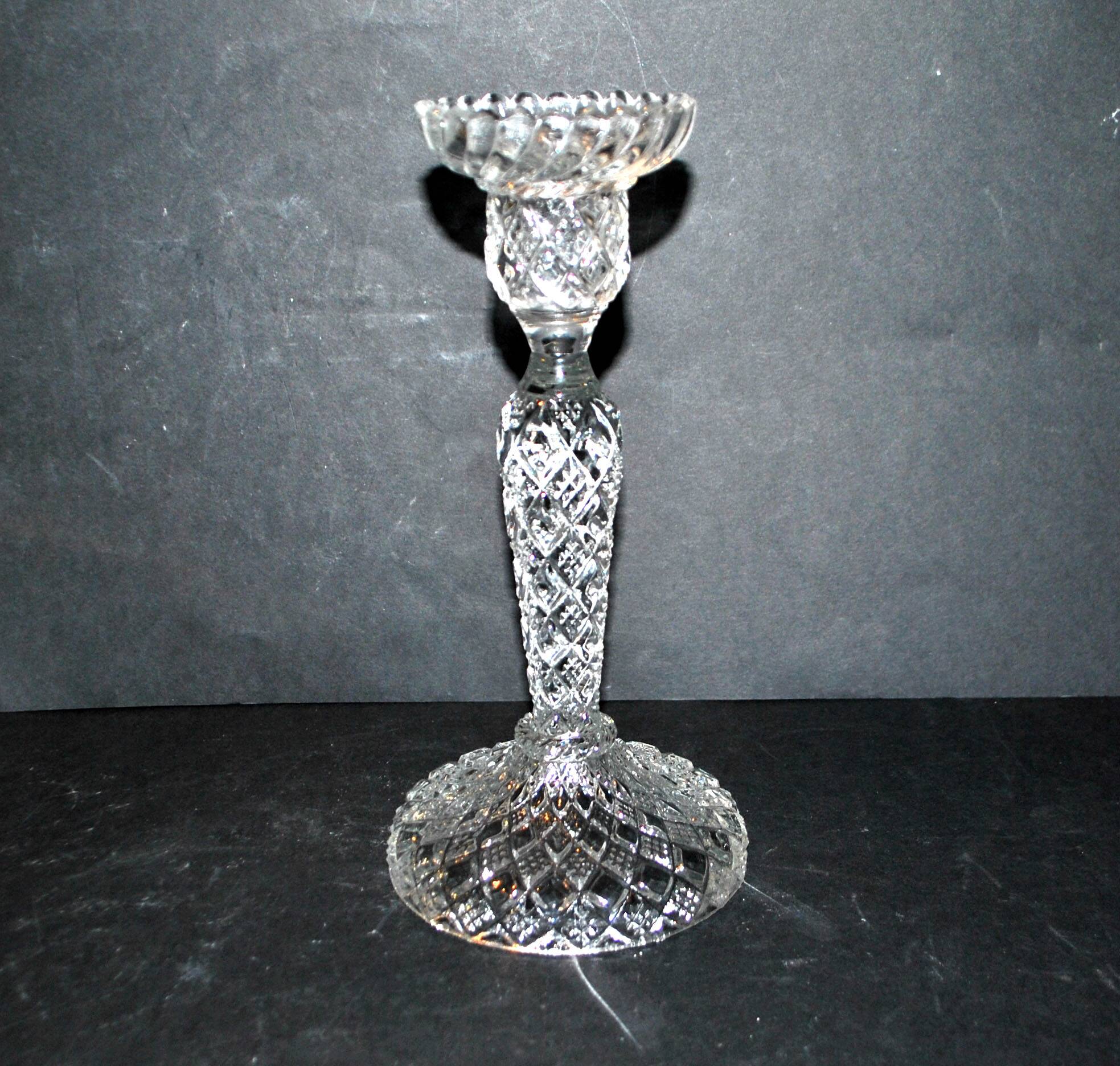 Diamant candlestick candle holder in molded pressed glass by Portieux Vallerysthal
