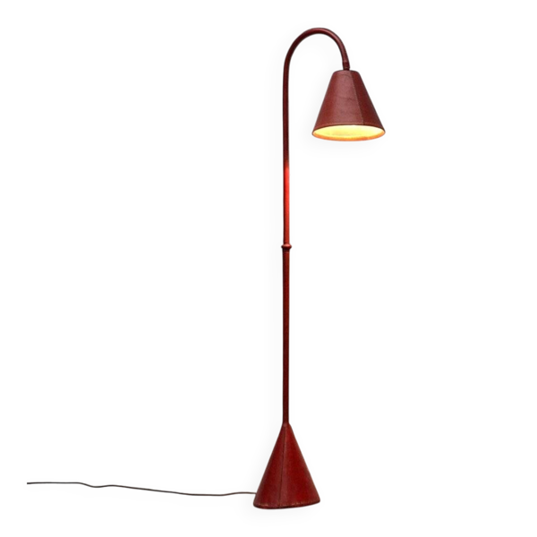 Lampadaire en cuir milieu du siècle par Jacques Adnet pour Valenti, Espagne, années 1960 — Beyit