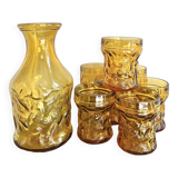 7 amber glasses and carafe Italy 70s