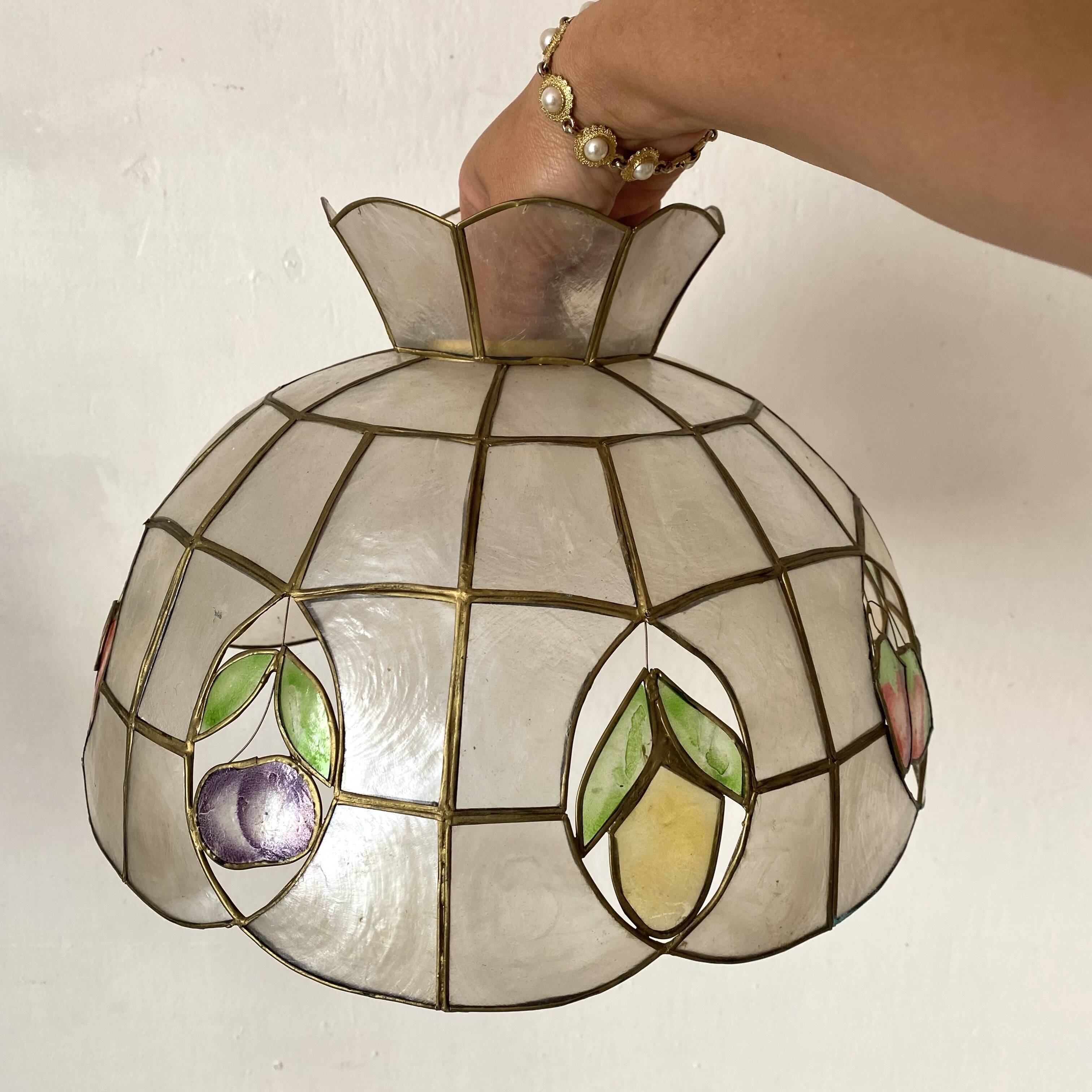 Suspension in mother-of-pearl and vintage brass, fruit decoration