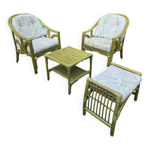 Salon en rotin haut de - pouf