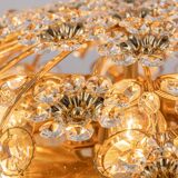 Brass ceiling light with cut glass flowers by Palwa, Germany, 1970s.