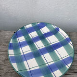 10 blue and green checked ceramic plates