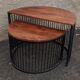 Half-circle wooden tables, metal feet