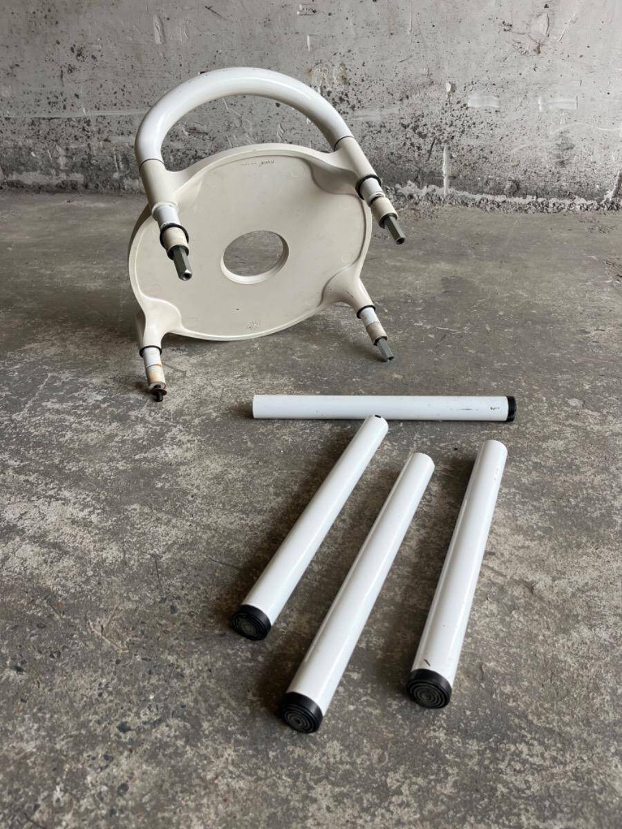 White molded plastic Kartell stool with metal legs — Anna Castelli Ferrieri, 1970s