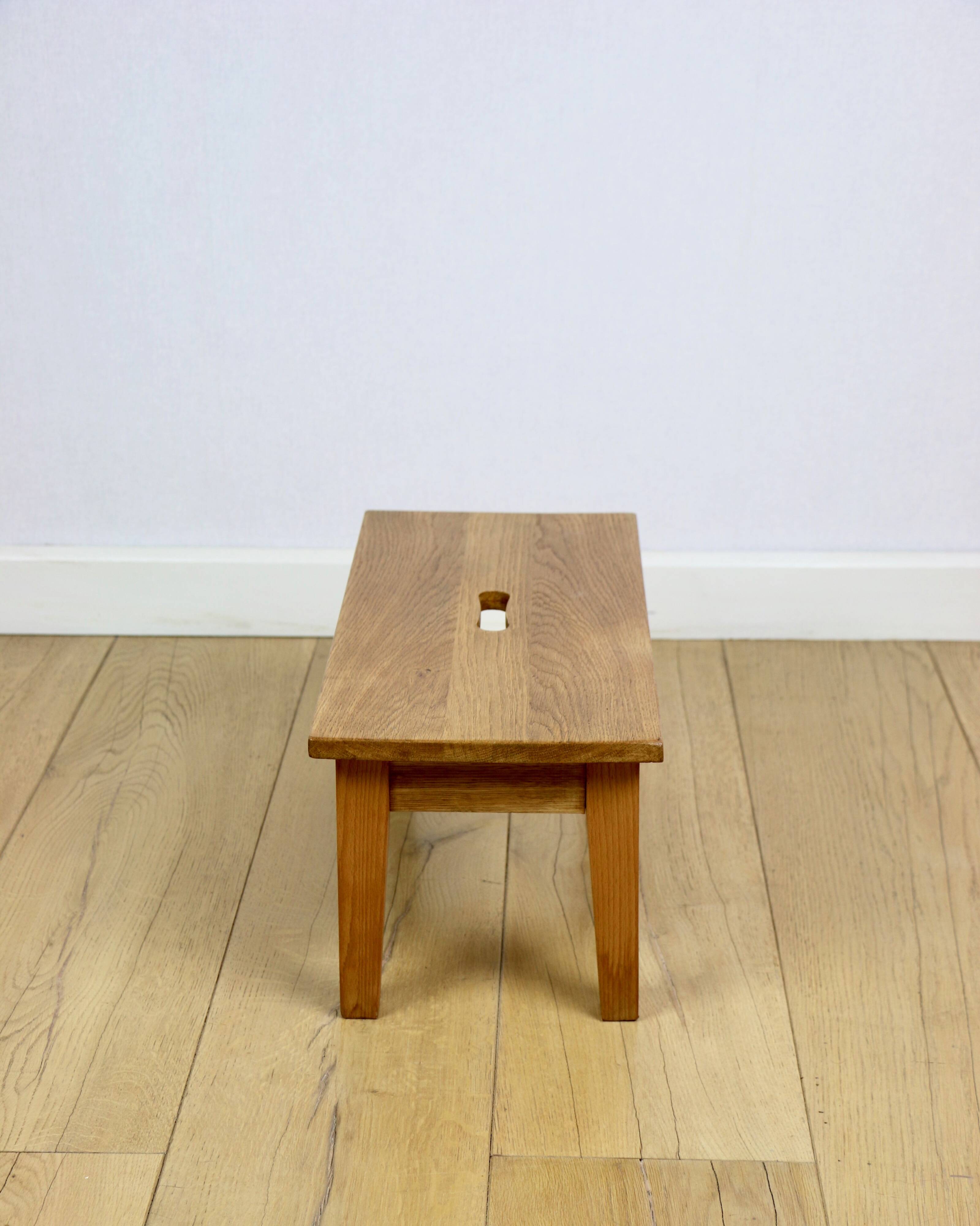 Wooden stool low rectangular seat ash wood