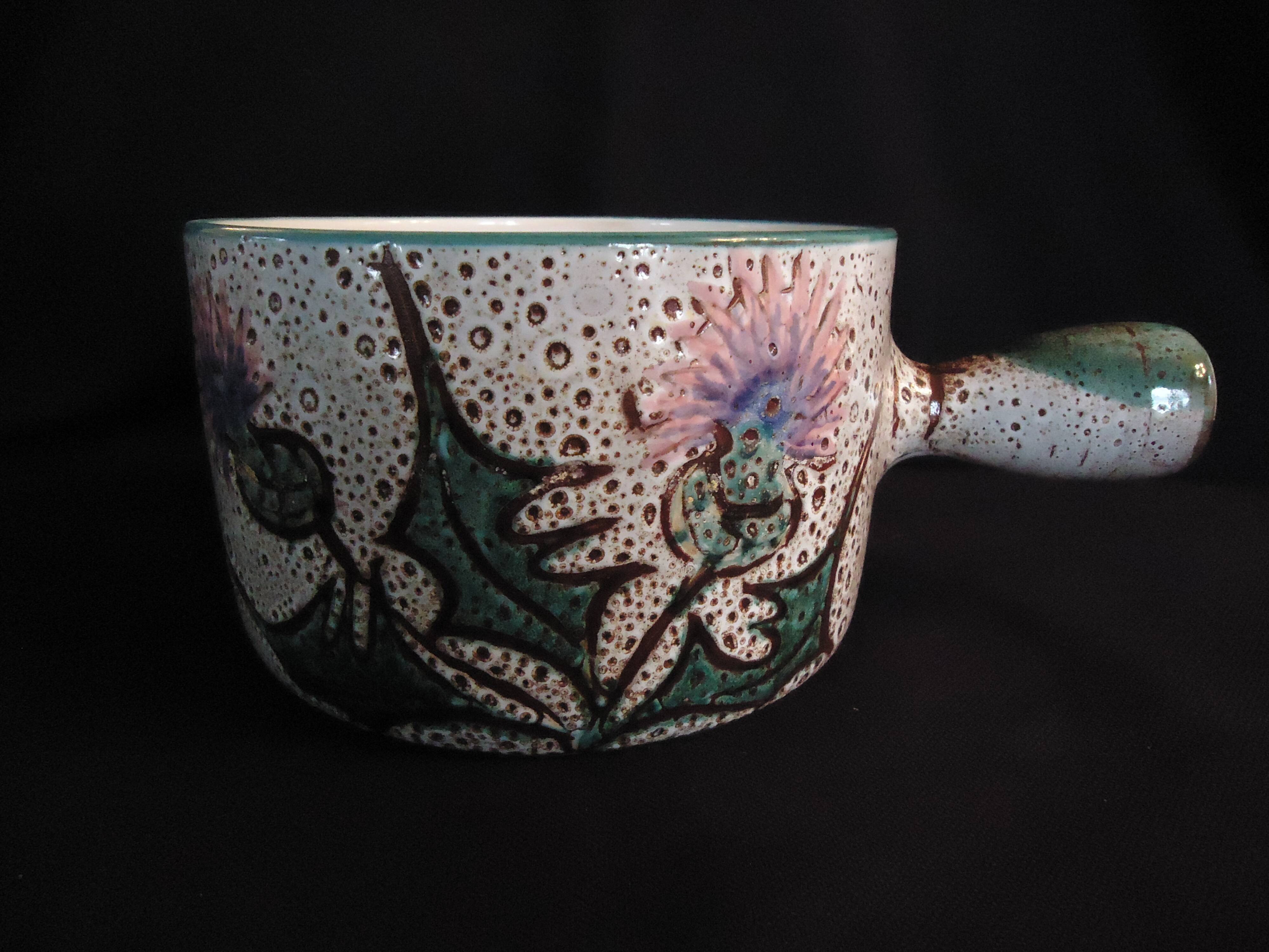 Vallauris frying pan with "Aux Chardons" motif, by Etienne Daniel