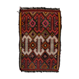 Vintage turkish mini kilim 76x50 cm shabby wool kelim rug black red green