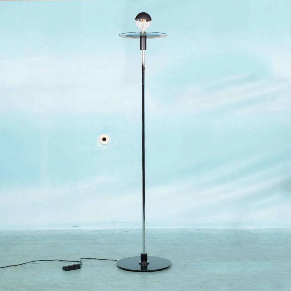 Minimalist chrome glass floor lamp, Bauhaus style floor lamp.
