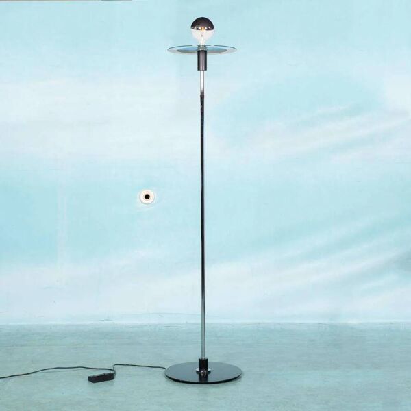 Lampe de sol en verre chromé minimaliste, lampe de sol de style Bauhaus.