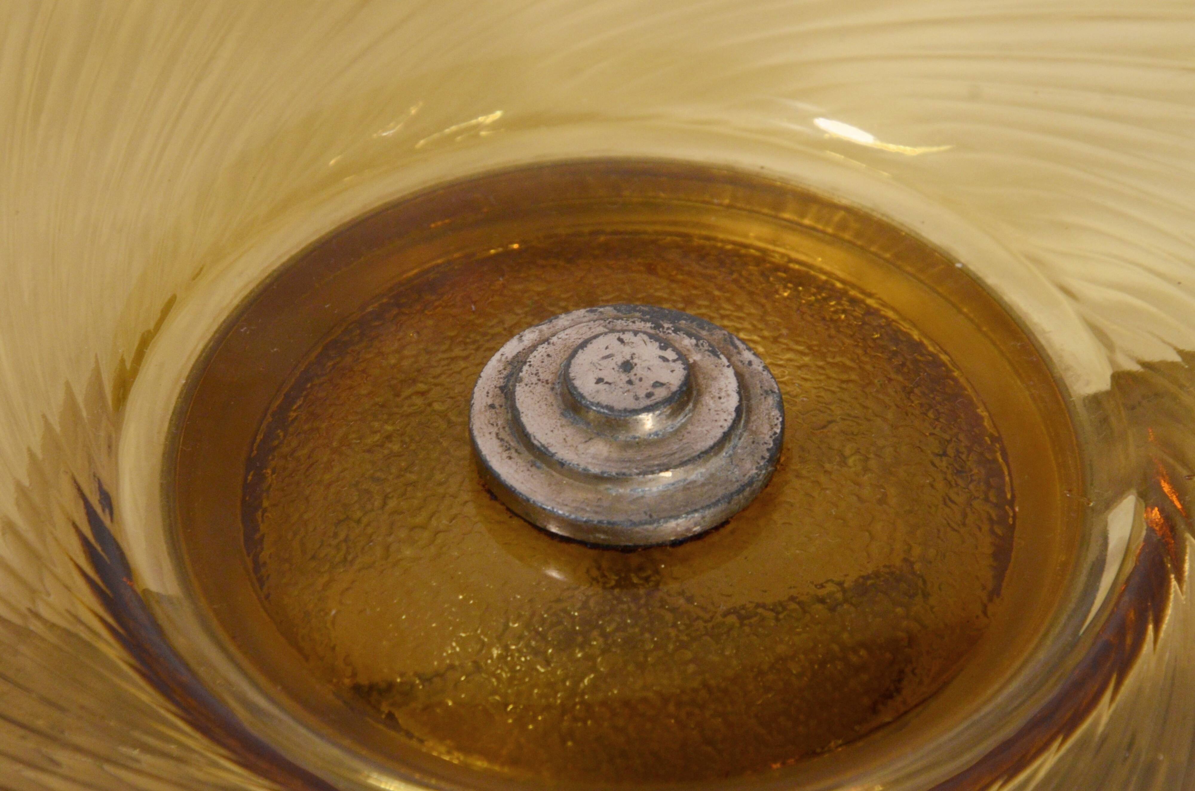 Art Deco bowl in smoked pressed glass and silver-plated metal, 30x8cm