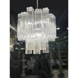 Elegant Contemporary Murano Glass Tronchi Chandelier in Burnished Metal