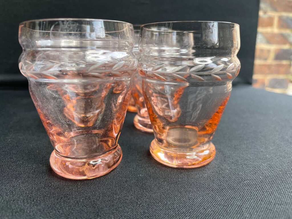 Service for 4 people - Art Deco - Glass or 1/2 pink crystal blown and cut