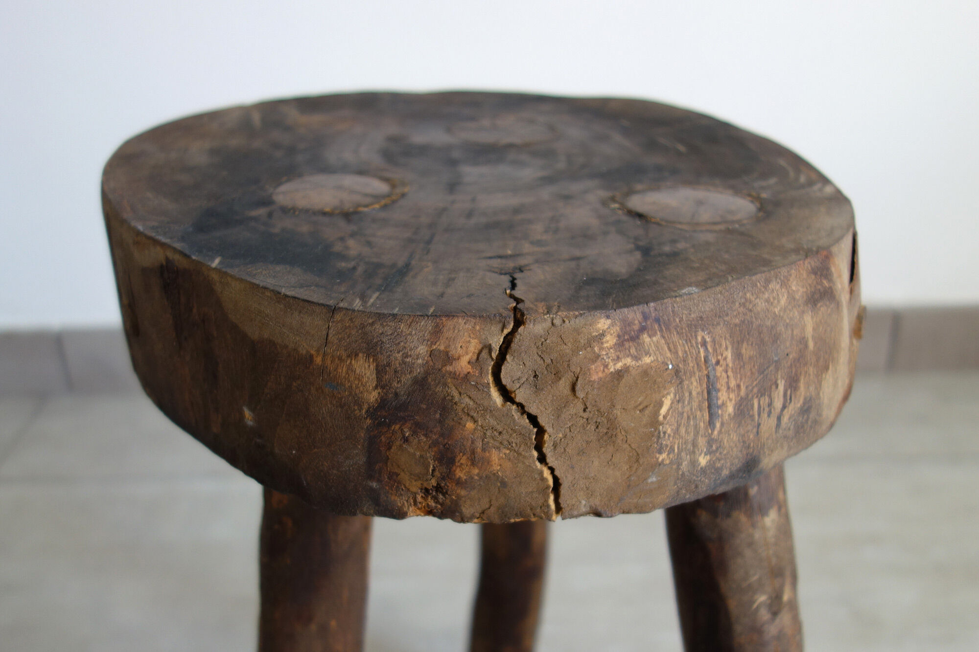 Vintage folk art tripod brutalist stool